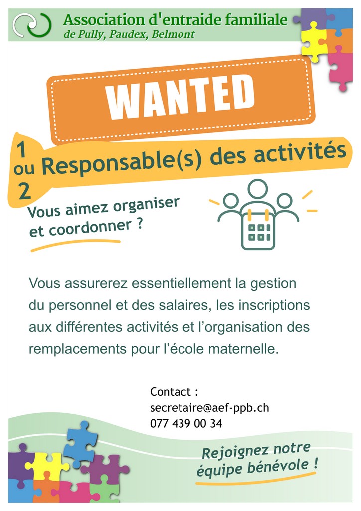 On recherche 1 ou 2 responsable(s) des activités